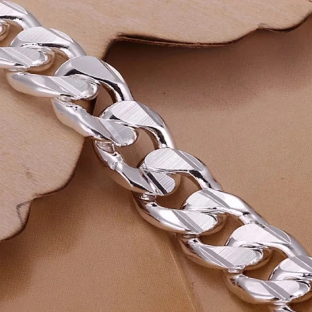 STERLING SILVER CHAIN LINK 10mm UNISEX BRACELET Cuban